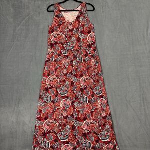 Garnet Hill Dress Small Paisley Print Organic Cotton Maxi Sleeveless Pockets Red